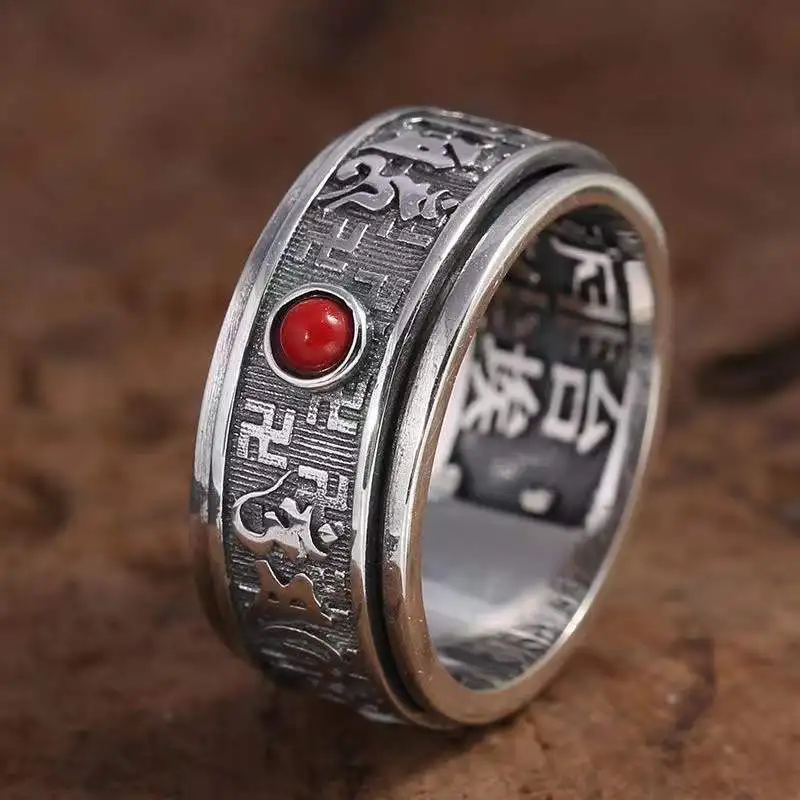 

Новые ювелирные изделия с изображением национального прилива, кольцо, Фортуны, тибетская мантра с шестью символами, гравировка, ваджра, мужское Ретро Подарочное кольцо, аксессуары