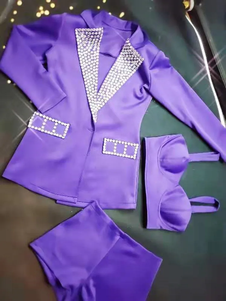 Бар ночной клуб женские костюмы для певицы танцовщицы розово-фиолетовые