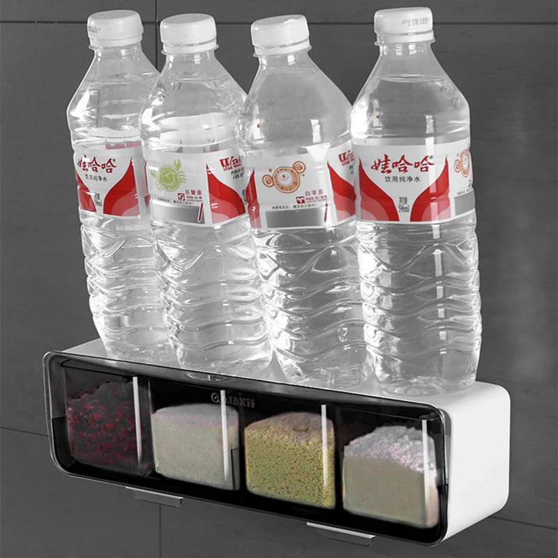 kitchen storage wall mounted seasoning box with jar spice storage rack sugar bowl for kitchen gadget spice box organizer tools free global shipping