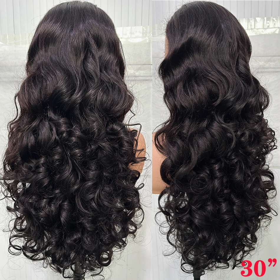 Фото Парик из натуральных волос 15A Super Double Drawn, с эффектом Loose Body Wave, 13x4, с кружевной передней частью, плотность 250%, черные вьетнамские волосы, парик с объемными кудрями Bouncy Curl Wave №3