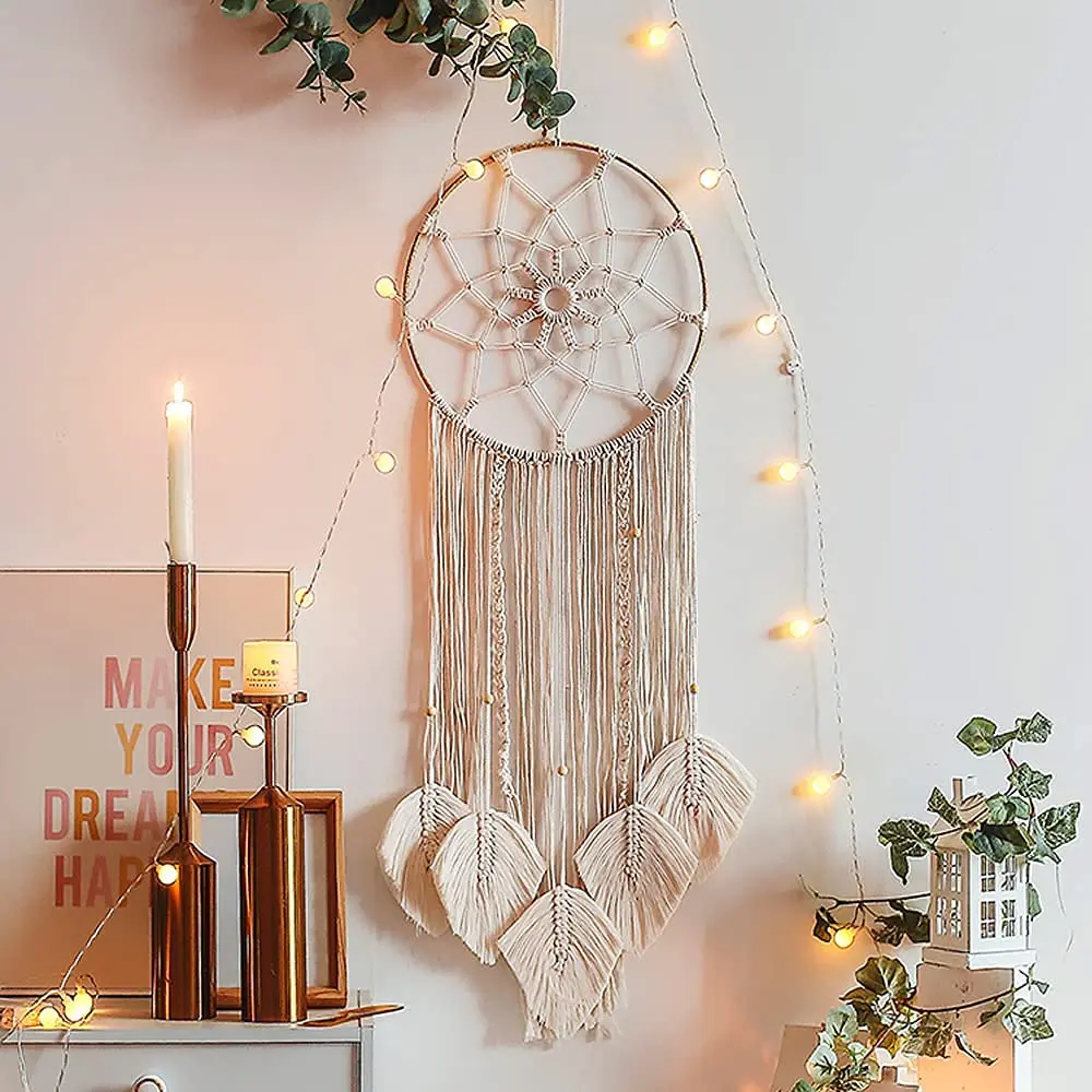 

Leaf Macrame Dream Catcher Boho Macrame Wall Hanging Woven Tapestry Bohemian Wall Decor Room Decoration Farmhouse Dorm Room