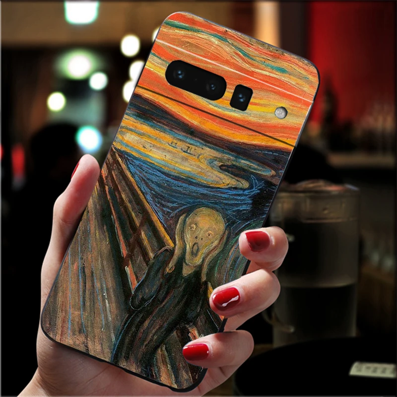 Фото Чехол для телефона Google Pixel 9 Pro XL 8 7 Pro 8A 7A 7 6A 6 Pro Pixel 4 3 XL 5 6 4A с рисунком Scream Cat Art Painting Funda №4