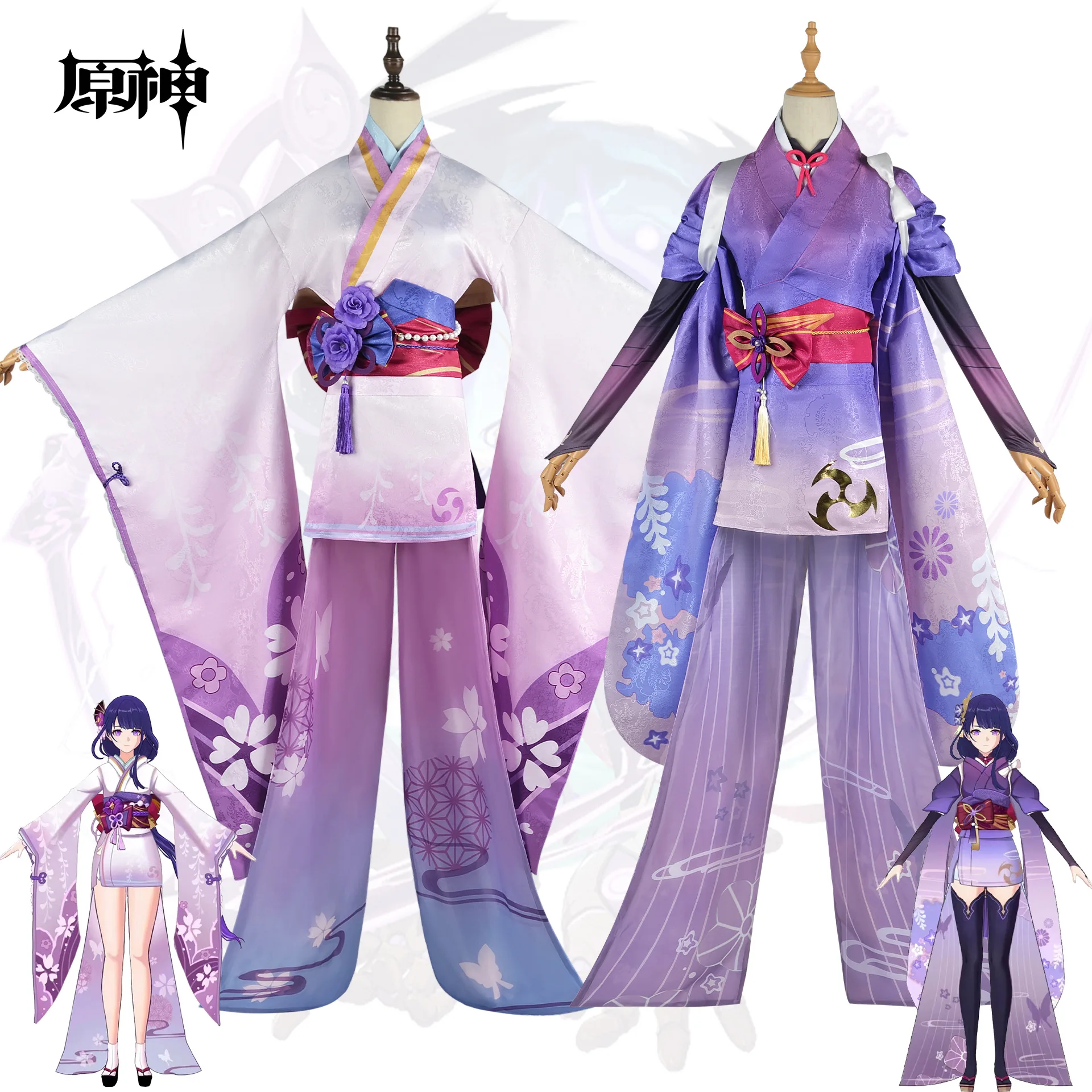 

Кимоно для косплея Genshin Impact Raiden Ei, костюмы для косплея Beelzebul, полный комплект одежды, парик, головной убор для аниме Expo