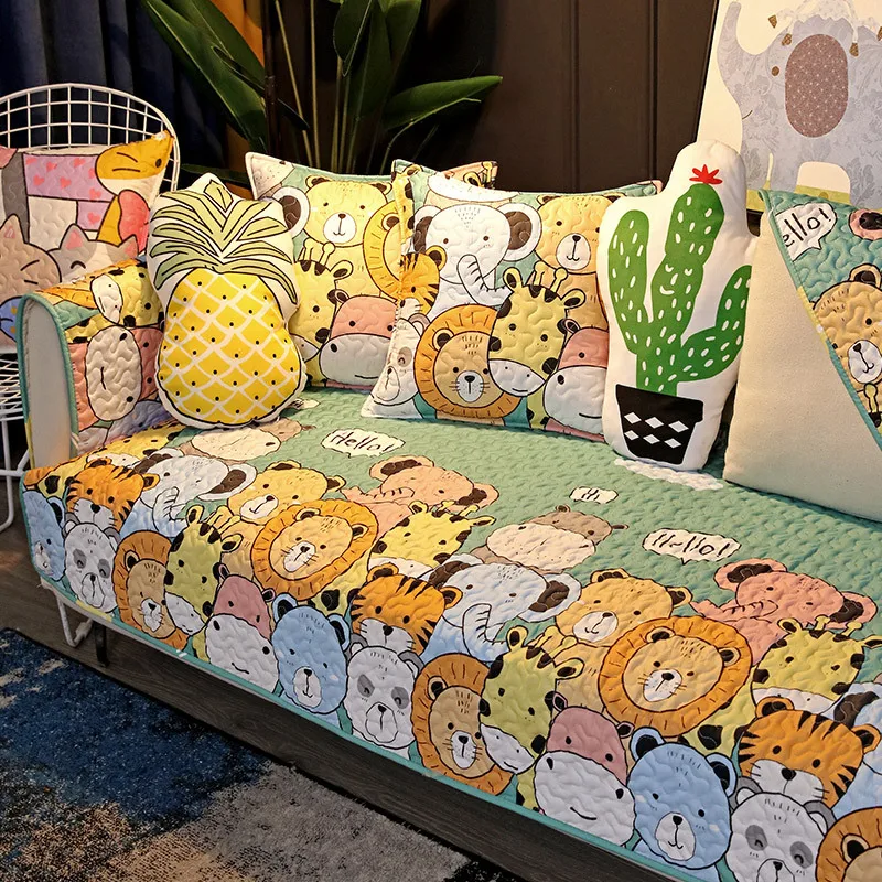 

Flower Four Seasons Sofa Cover Cotton Couch Cover Non-slip Backrest Armrest Slipcover Floral Plaid Sofa Protector Towel Blanket