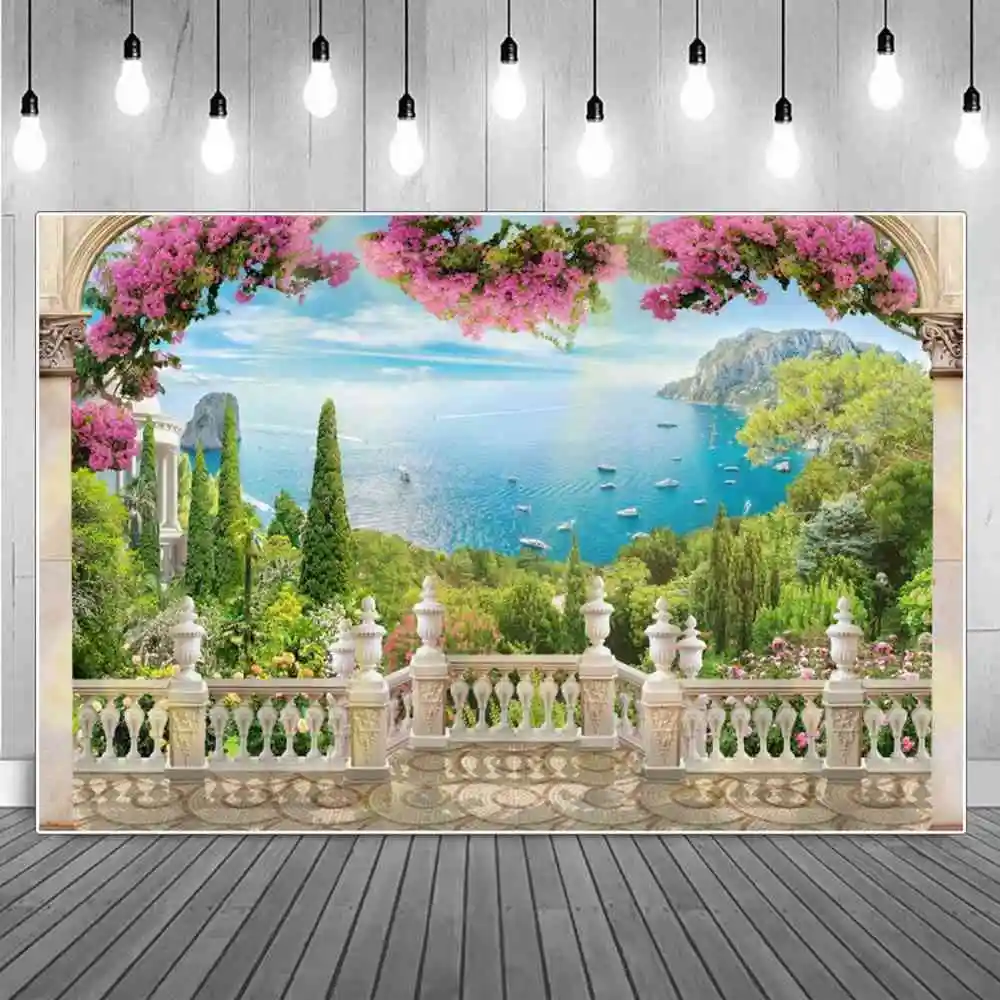 Tropical Sea Viewing Platform Landscape Photography Backdrops Custom Baby Party Decoration Photo Booth Photographic Backgrounds enlarge