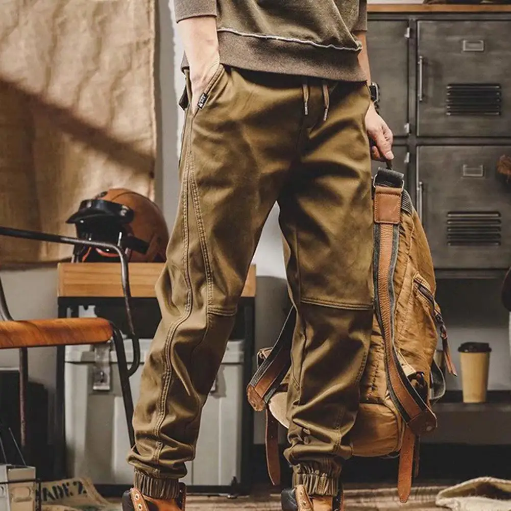 Men Cargo Pants Vintage Elastic Waist Drawstring Ankle Tied Harem Pants Sport Pants Tactical-Military Trousers pantalones hombre