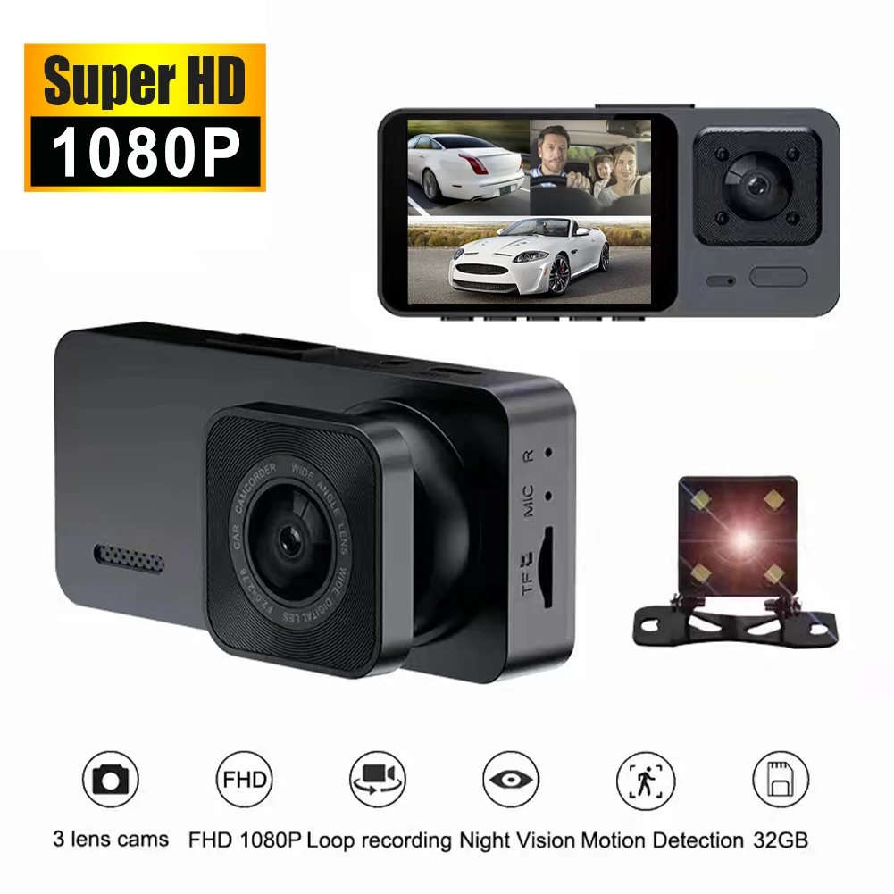 

Car Dash Cam 1080P Front Cabin And Rear Car DVR Camera 2" Video Recorder Night Vison G-Sensor Loop Recording 24h Parking Monitor