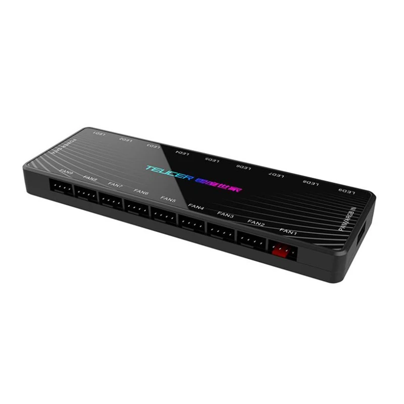 

TEUCER 1 To 9 PWM & ARGB Fan HUB Splitter 4 Pin PWM 3 Pin Addressable RGB Adapter SATA Interface Concentrator For Desktop PC
