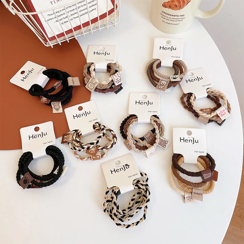 

5PCS/Set Beautiful Women Hair Ties Girls Brown Elastic Hair Bands Elegant Ponytail Rubber Band Headwear Hair Accessories