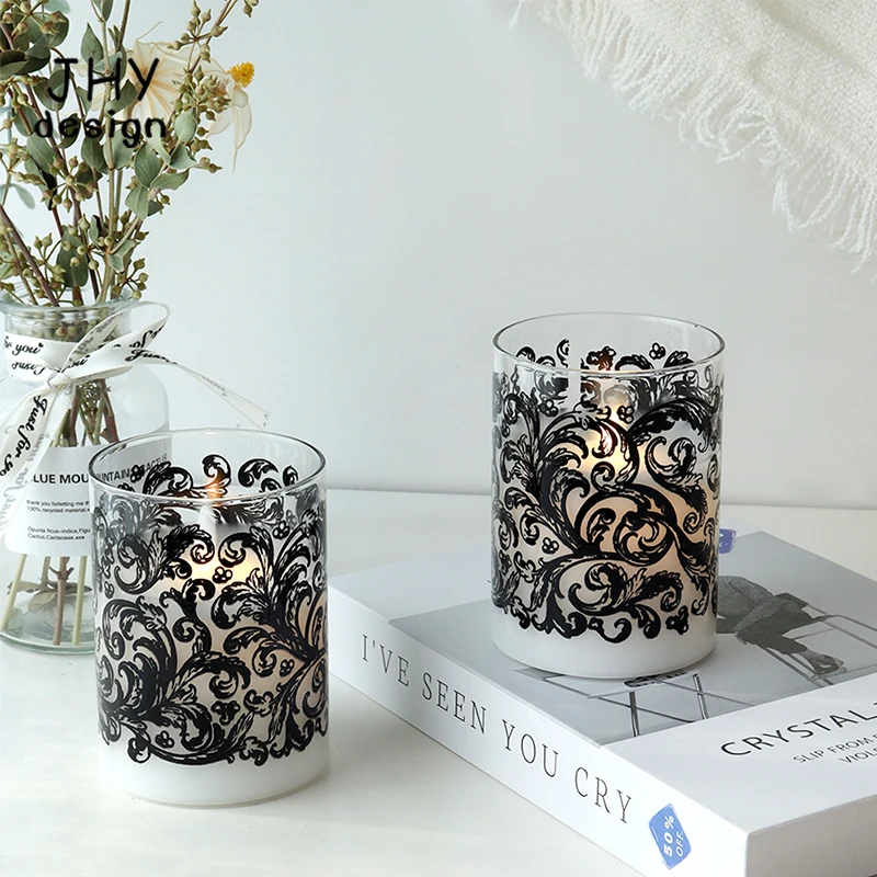 Set of 2 Glass Battery Candles with 6-Hour Timer High Flameless Candle Real Wax LED Flickering Electric Moving Wick |