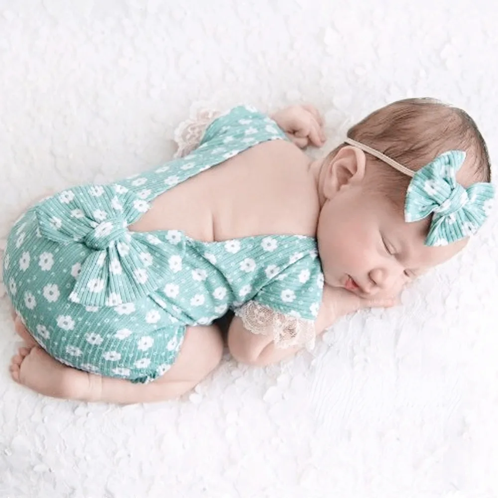 Newborn Photography Clothing Headband+Jumpsuits 2Pcs/Set Studio Baby Girl Shoot Props Accessories Fotografia  Clothes Outfits