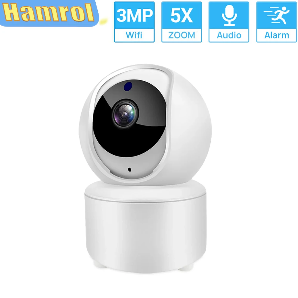 

HAMROL 3MP Mini Wifi IP Camera ICSEE Indoor WiFi Wireless Surveillance Camera Automatic Tracking Two Way Audio PTZ Baby Monitor