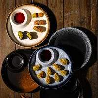 jiaozi plate with vinegar plate ceramic tableware creative round plate grid plate home cold dish plate dumplings plate