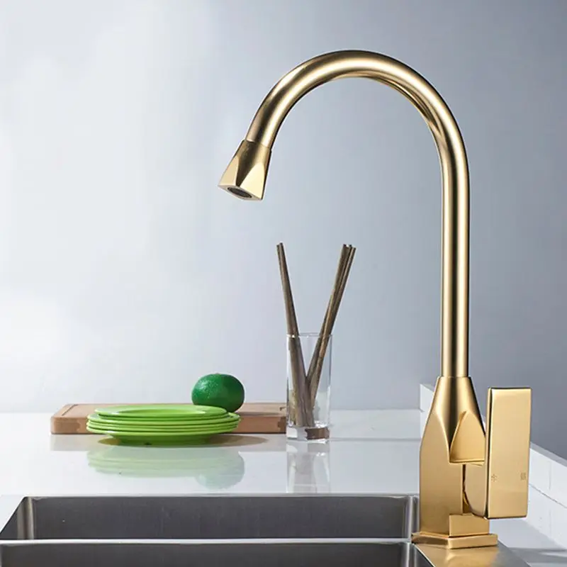 

Luxury Kitchen Faucet Space Aluminum 360 Degree Rotation Cold And Hot Water Mixer Tap Single Handle Swivel Spout Sink Vessel Tap