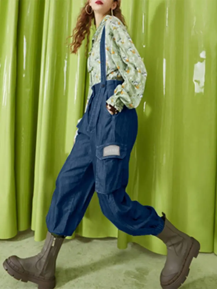 

Denim Blue Long Jumpsuits Women's Spring Summer Strap Playsuit 2022 ZANZEA Chic Solid Romper Retro Casual Street Preppy Overalls