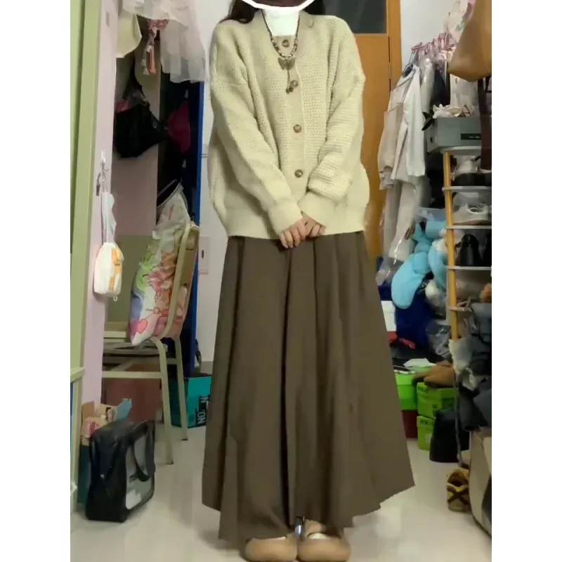 Корейский стиль плиссированная юбка трапециевидной формы с высокой талией