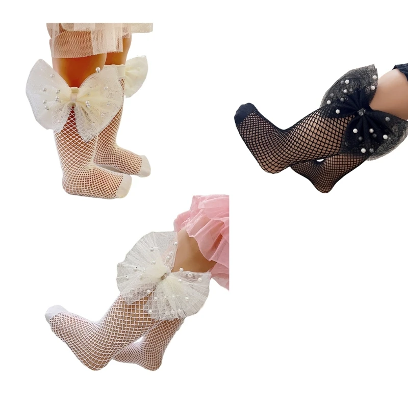 

Toddler Baby Fishnet Stockings Fancy- Sock Glitter Bow Mesh Lace Mid- Tube Socks