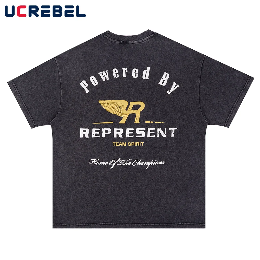 

Letter Print Short Sleeve T-shirt Mens Round Neck Half-Sleeve Streetwear Loose Cotton Tee Summer Washed Distressed Top Men