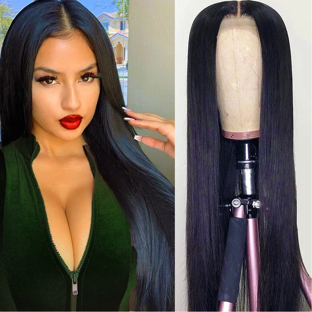 

AIMEYA Black Silk Straight Lace Front Human Hair Wigs For Black Women Black Lace Wig 13x6 HD Lace Invisible Lace Frontal Wigs
