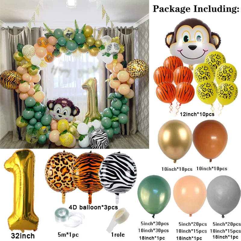 

Jungle Monkey Animal Birthday Balloons Set 1 2 Years Birthday Party Decoration 32inch Gold Number Globos Baby Shower Supplies