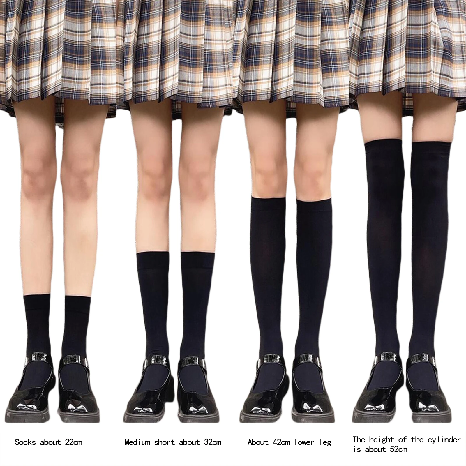 

Women Clothing Polyester Socks Solid Color Stretch Knee-High Calf Soft Tube Thigh-High Socks for Girls Black/White
