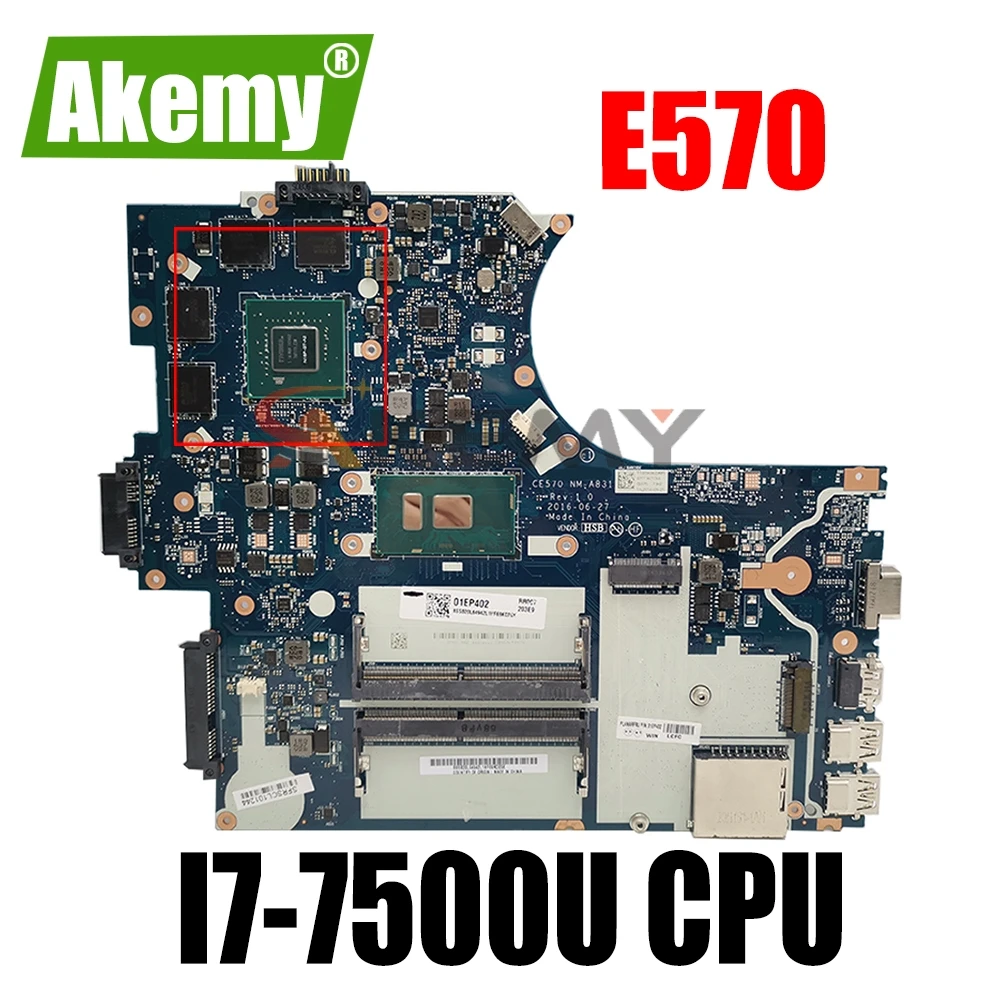 

For Lenovo ThinkPad E570 Laptop Motherboard With SR2ZV I7-7500U CPU FRU 01EP403 CE570 NM-A831