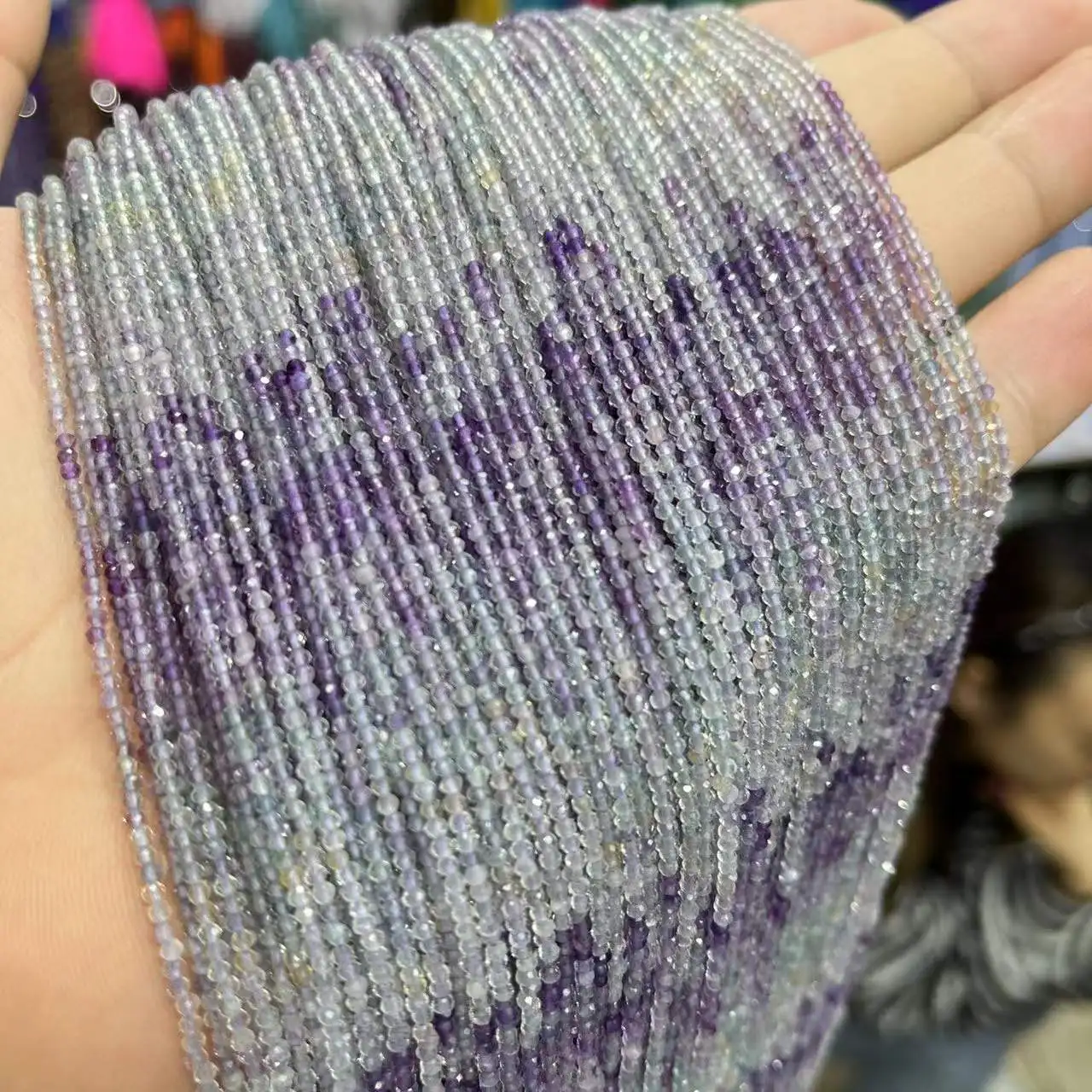 

2MM Gradient Fluorite Faceted Round Natural Stone Loose Spacer Beads For Jewelry Making DIY Bracelet Necklace 15” Wholesale