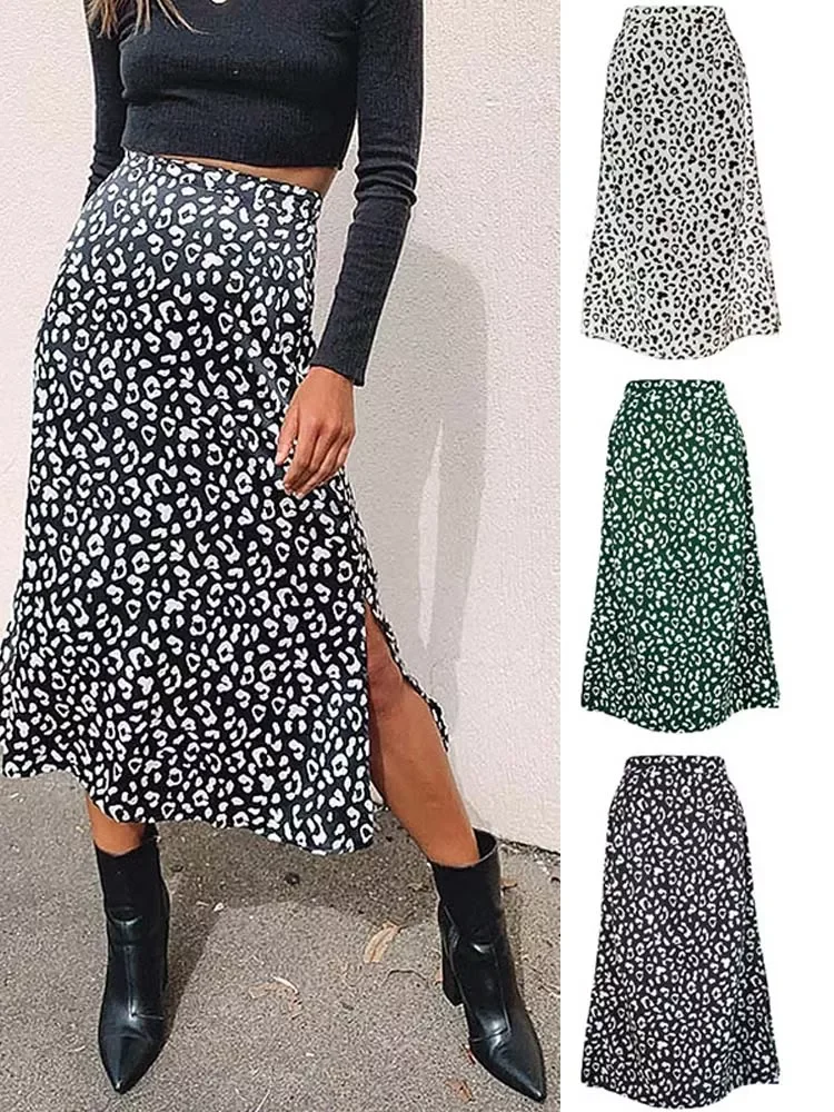 

Женская шифоновая юбка с разрезом, длинная юбка с леопардовым принтом, на молнии, весна-лето 2022