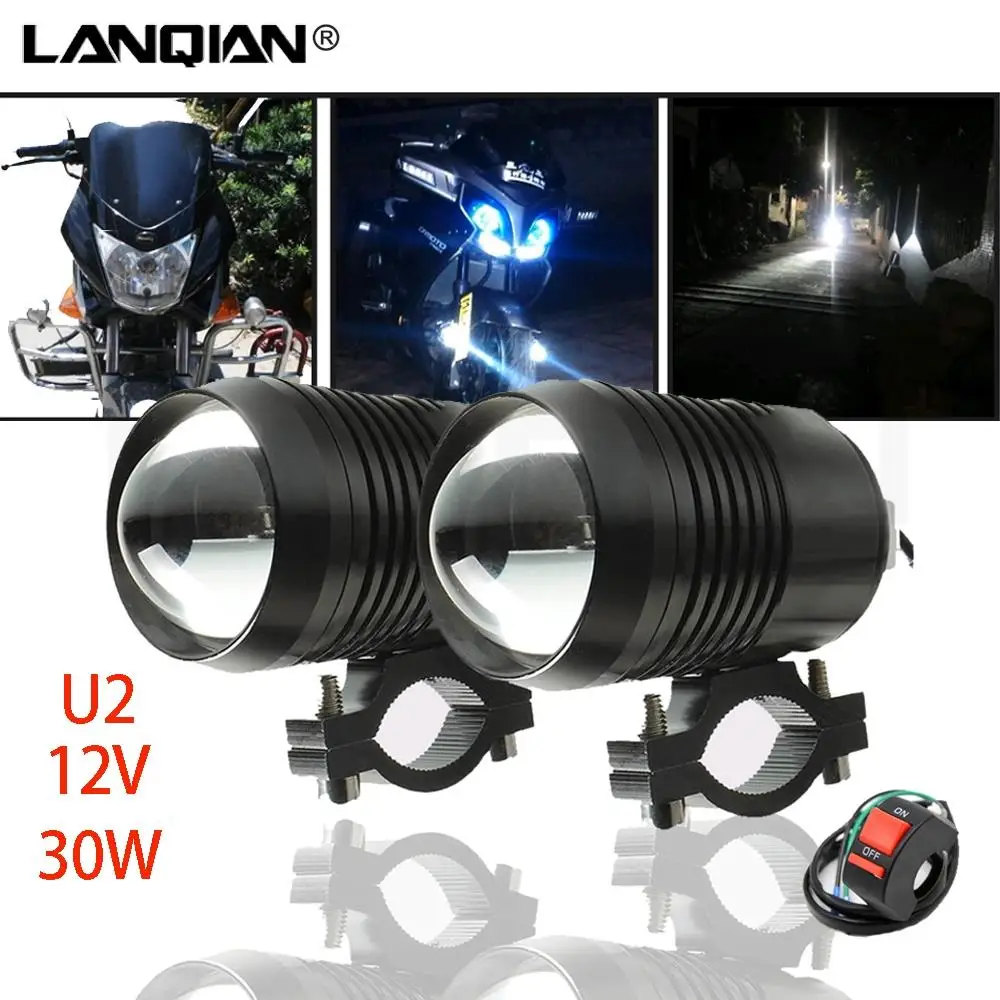 

Motorcycle Light U2 30W 12V 1200LM Motorbike Accessories Spotlights Accessory Moto Fog Auxiliary Led moto Driving Spot Headlight