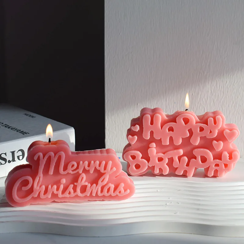 

Happy Birthday Christmas Candles Silicone Mold DIY Aromatherapy Candles Gypsum Cake Decorative Baking Supplies Silicon Molds