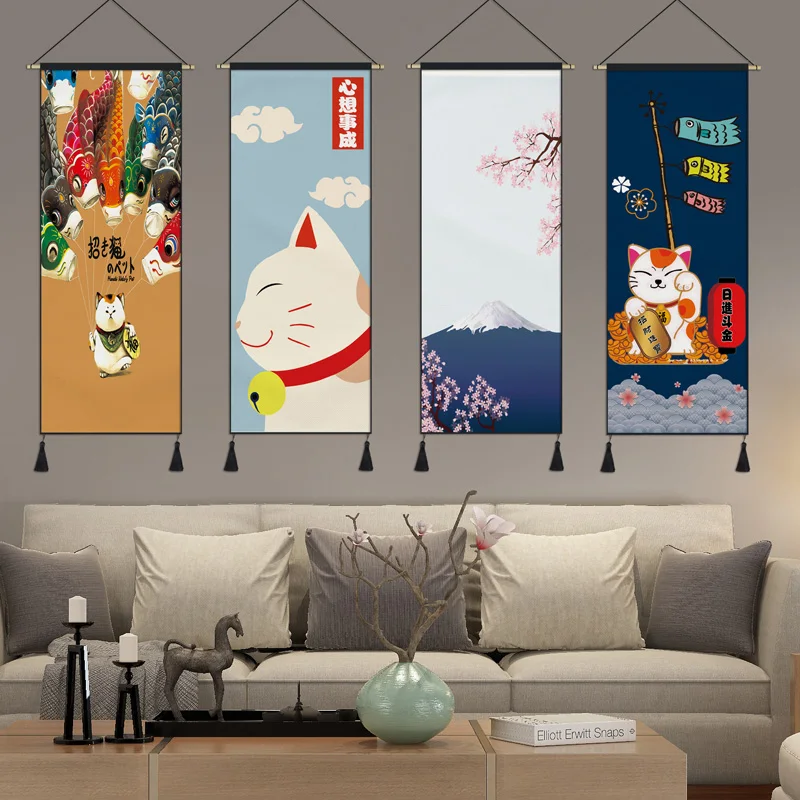 

Подвесной гобелен из ткани в японском скандинавском стиле, гобелен для украшения стен в гостиной, спальни, с рисунком кошки на удачу