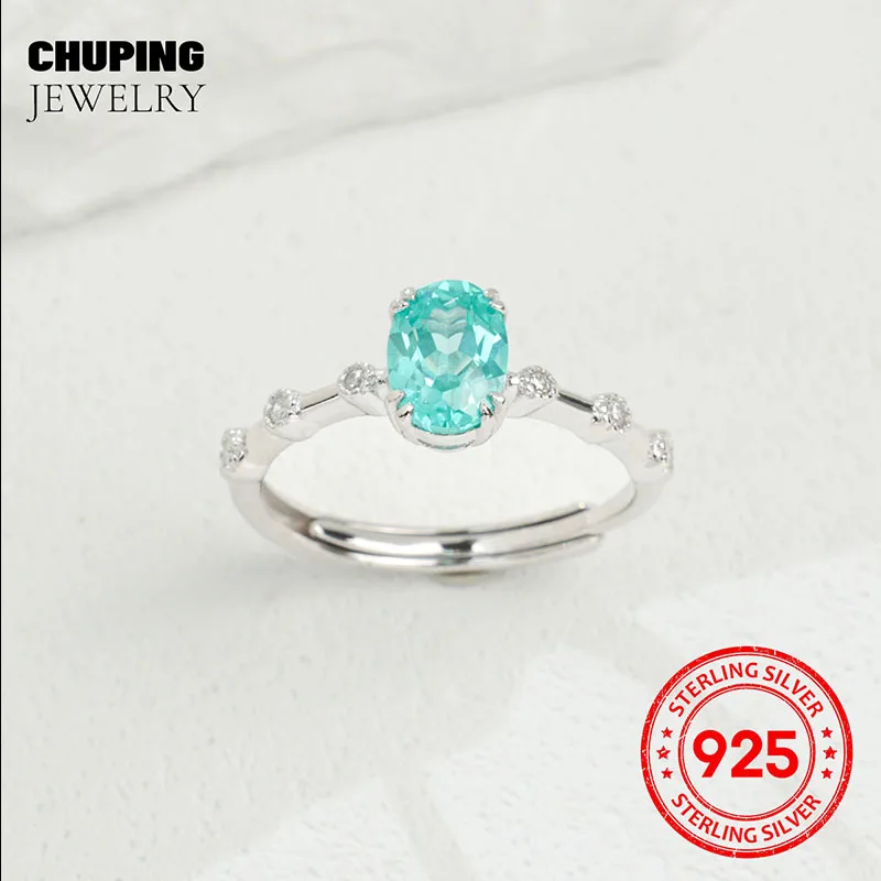 Фото Chu Ping Fine Jewelry Lab Grown Emerald & Paraiba Овальная огранка 5*7 мм Серебряное кольцо S925 Изысканное для женщин Манефест Персональный вкус №5
