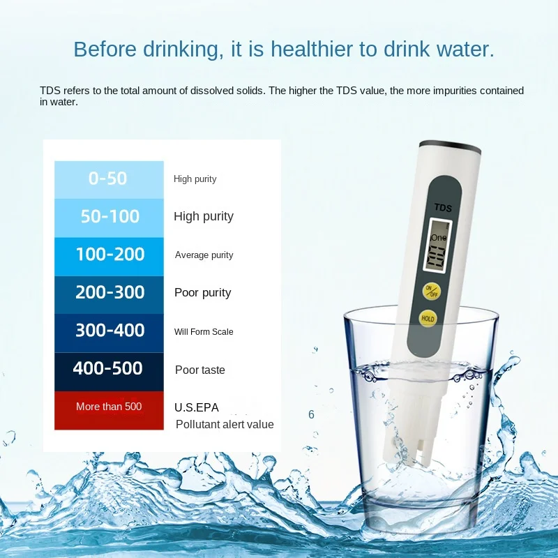 

TDS Meter Digital Water Tester 0-9990ppm 3V Drinking Water Quality Analyzer Monitor Filter Rapid Test Aquarium Hydroponics Pools
