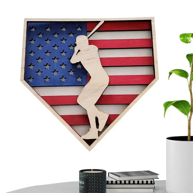 

Бейсбольный Настенный декор, деревянные украшения для бейсбола с американским флагом, красочное комнатное украшение для коллекции сувениров