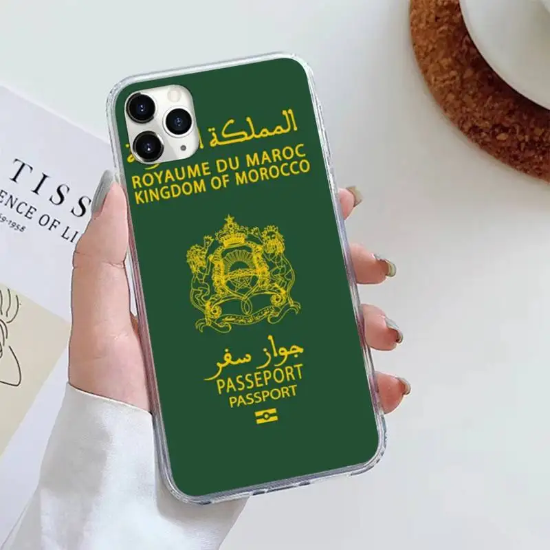 Morocco Flag Passport pattern Phone Case Transparent soft For iphone 12 11 13 7 8 6 s plus x xs xr pro max mini |