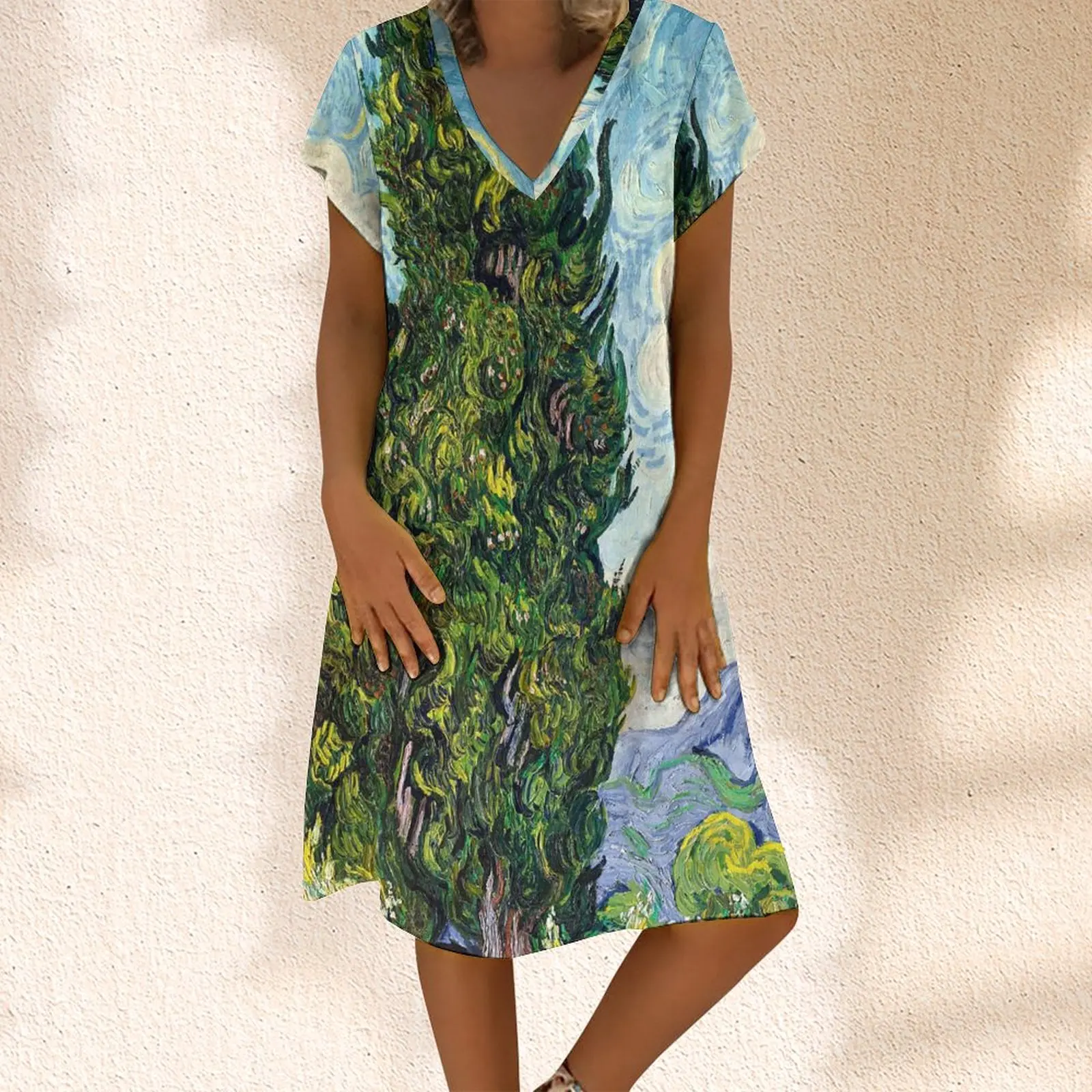 

Summer Women's Elegant Dress New Oil Painiting Iandscape Print Tops Y2k Blouse