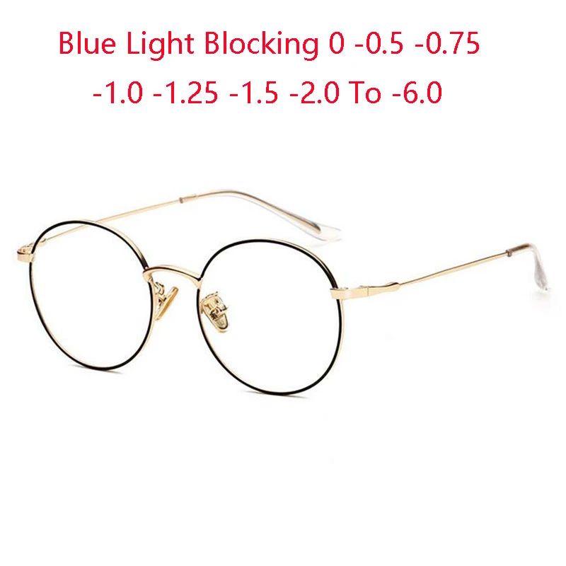 Anti Blue Light Round Finished Myopia Glasses Women Men 77507 Metal Oval Short Sight Spectacles Diopter -0.5 -0.75 -1.0 To -6.0