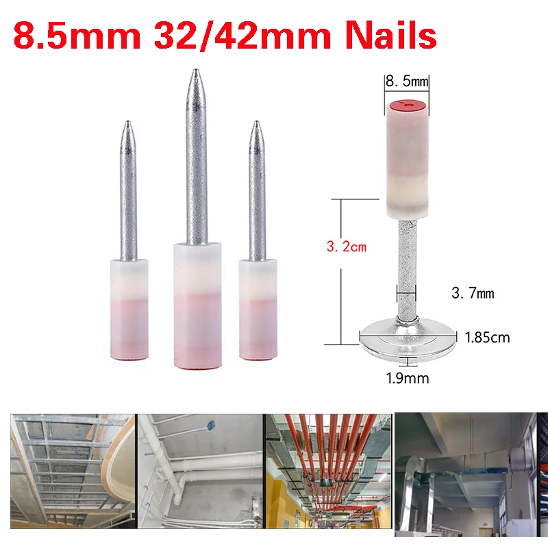 

8.5mm 100/80PCS Nails Fits Manual Tufting Nail Gun Steel Rivet Tool Concrete Wall Anchor Wire Slotting Nails Device Tool Parts