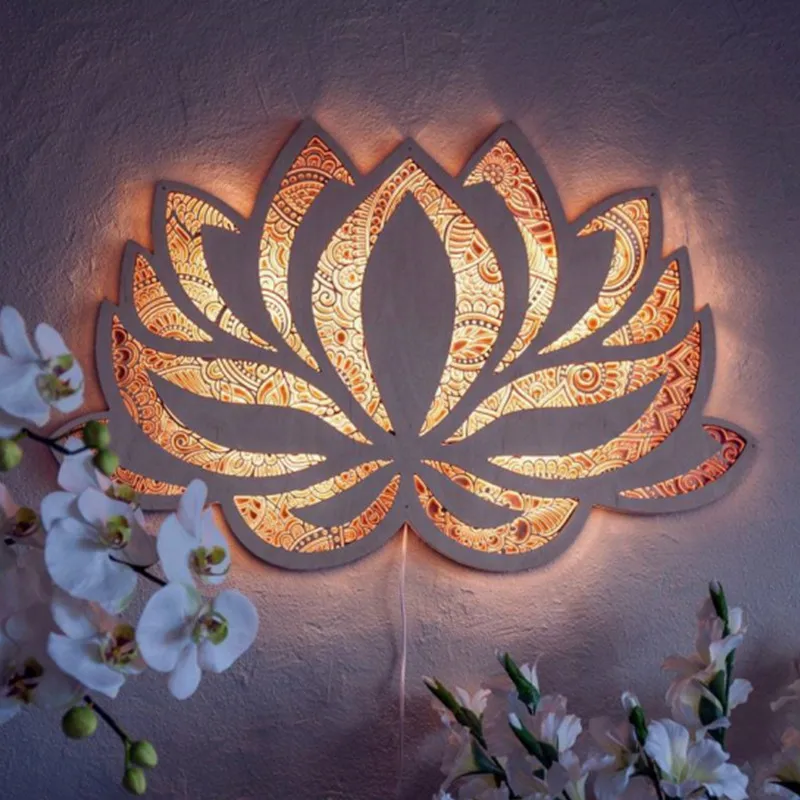 

Lotus Flower Mandala Yoga Room Art Decorative Ornaments Mandala Yoga Room Night Light Wall Hanging Home Decoration Room Decor