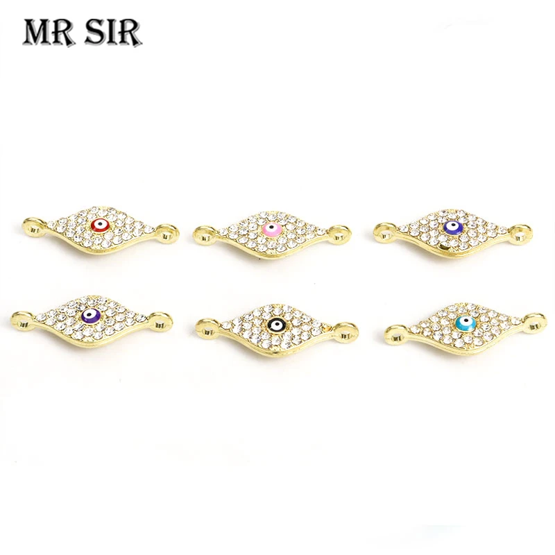 

10pcs Rhombus Blue Turkish Evil Eye Enamel Charm Connectors Inlaid Rhinestones Crystal Lucky Eyes Pendant DIY Jewelry Accessorie