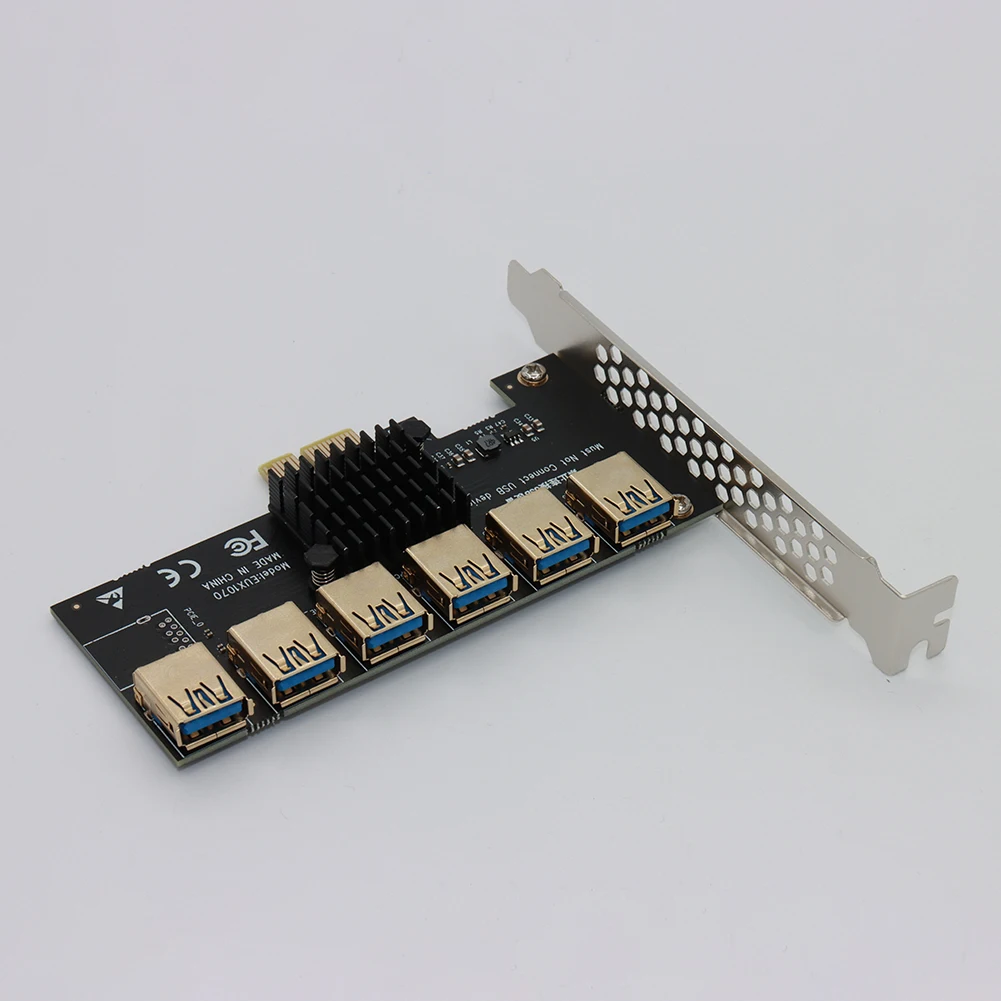 

PCIE 1 до 6 USB3.0 Riser Card Замена ASM1187E BTC Mining Expansion Card с теплоотводом для Windows XP/7/8/10