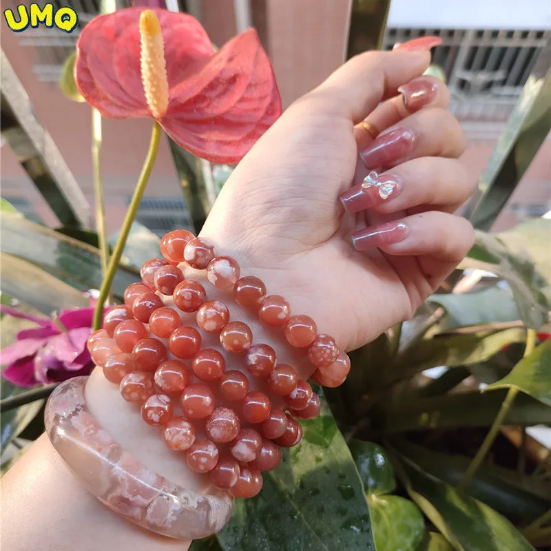 

Natural Cherry Blossom Agate Bracelet Crystal Ghost Aquamarine Garnet Moonstone Tourmaline South Red Bracelet Live Room