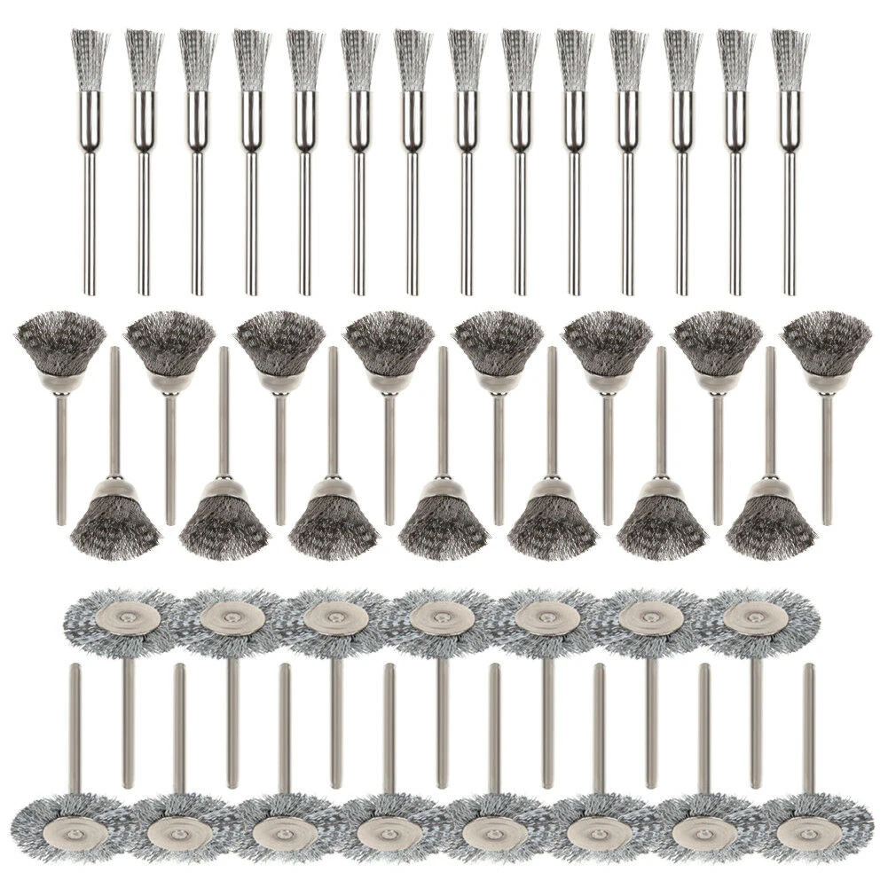 

45pcs Industrial Rotary Tool Derusting 3mm Collet Cup Mix Wire Brush Set Metalworking Abrasive Mini Stainless Steel Polishing