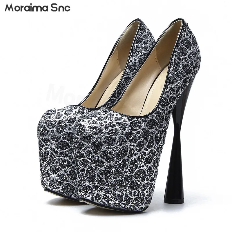 

19Cm Super High-Heeled Water Table Single Shoes Fashion Shining Pattern New Nightclub Model Catwalk Large Size High-Heeled Shoes