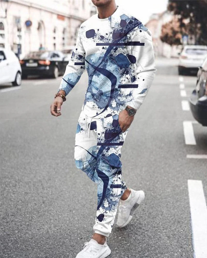 

Мужской спортивный костюм, повседневная Осенняя футболка с длинным рукавом и длинные брюки, комплект из двух предметов, Мужская одежда, уличная одежда для мужчин