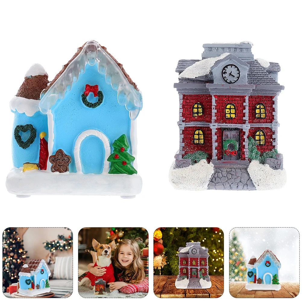 

Christmas House Village Houses Luminous Decoration Resin Minature Figurinelighted Ornament Light Led Desktopmini