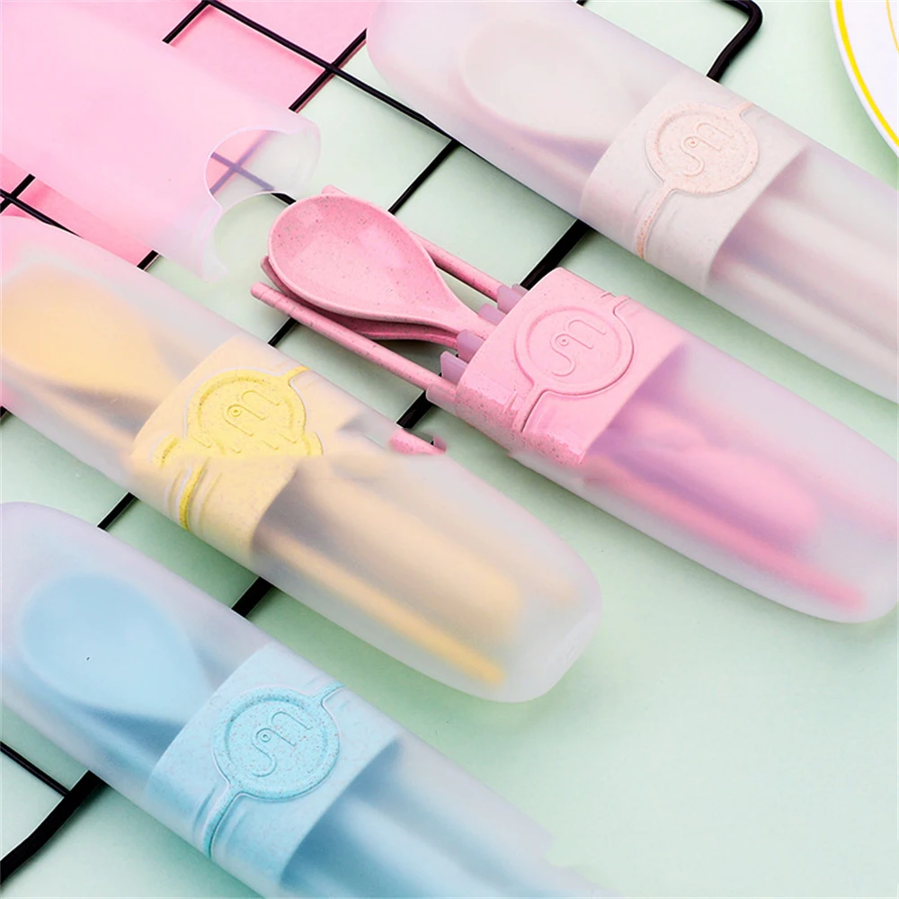 

Student Student Children Tableware Box Chopsticks Fork Spoon Three-piece Set Wheat Straw Wheat Cutlery Cutlery Set Travel