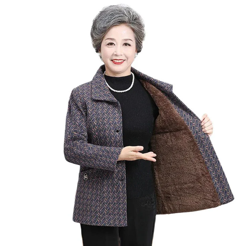 

Grandma's Winter Coat Add Velvet Thick Middle-Aged Elderly Grandma Fleece Jacket Casual Tops One-Piece/Suit Mother Clothes