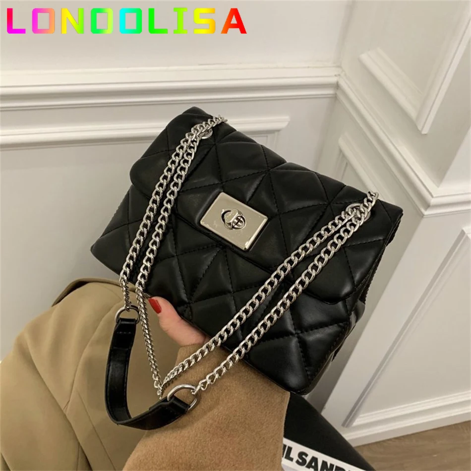 

New Crossbody Chain Bag Fashion High Quality PU Leather Women Design Lattice Square Handbag Purse Female Shoulder Messenger Bag