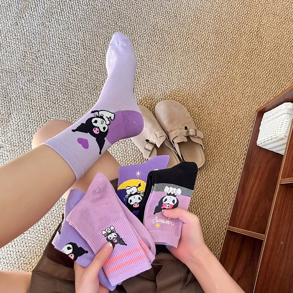 Носки MINISO Hello Kitty для девочек носки Kuromi Cinnamoroll милые Sanrio Melody из хлопка дышащие